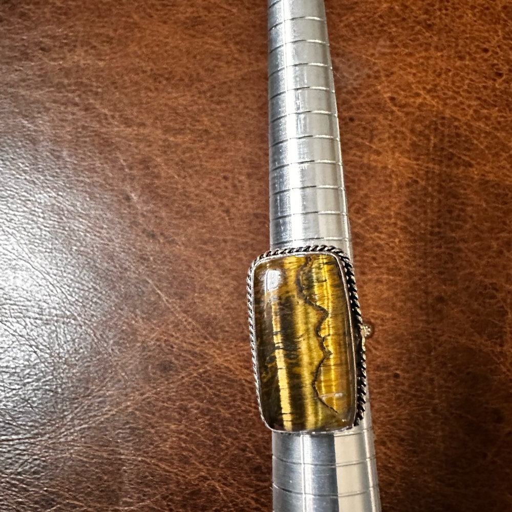 Tiger's Eye rectangle Ring 925 Silver plated